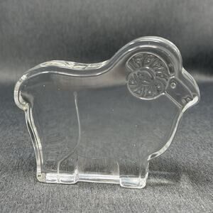 Vintage Clear Art Glass RAM Paperweight Minimalist Sculpture Aries Zodiac MCM 4"